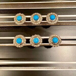 Many new set of 3 metal pull/knob, blue & silver